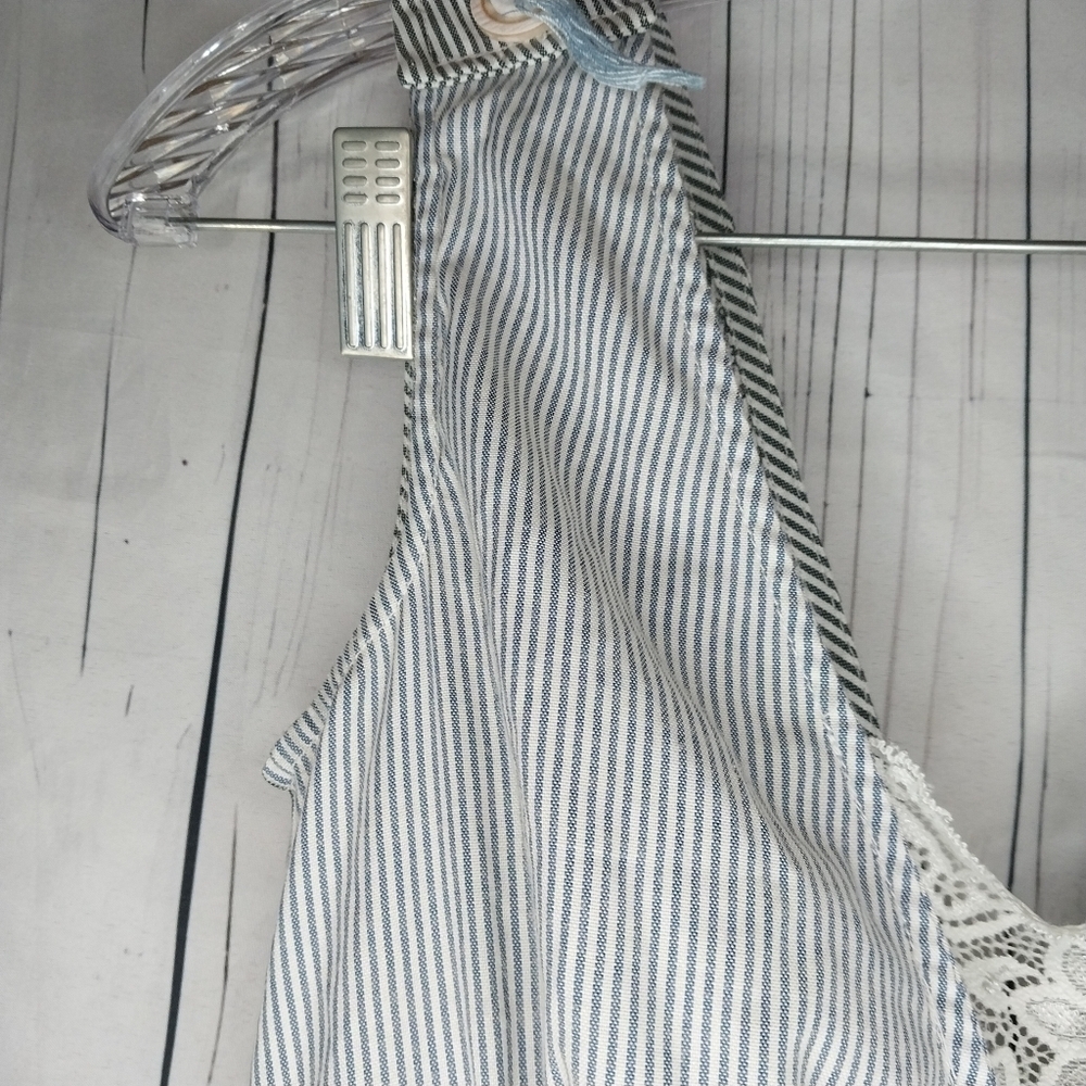 Mur Mur Sleeveless Boho V-Neck Striped 100% Cotton Ruffled Coastal Dress - Picture 3 of 14
